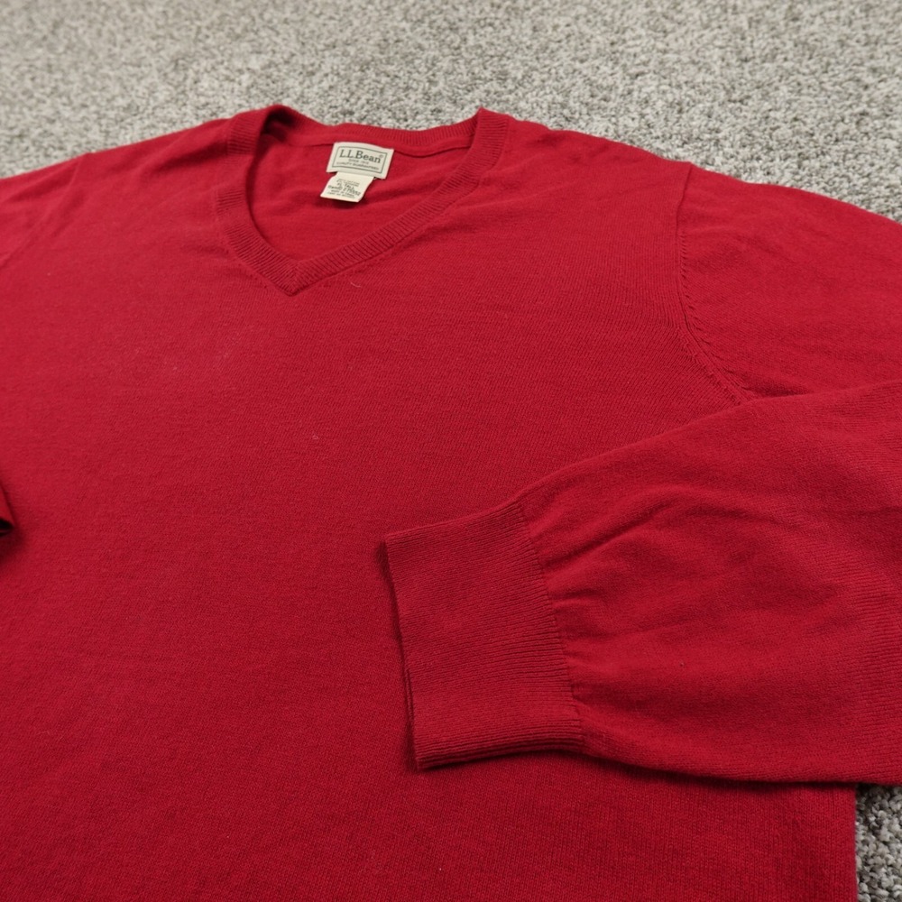 LL‎ Bean Sweater Mens XLT Red Cotton Cashmere Pullover V Neck Outdoor Sweatshirt